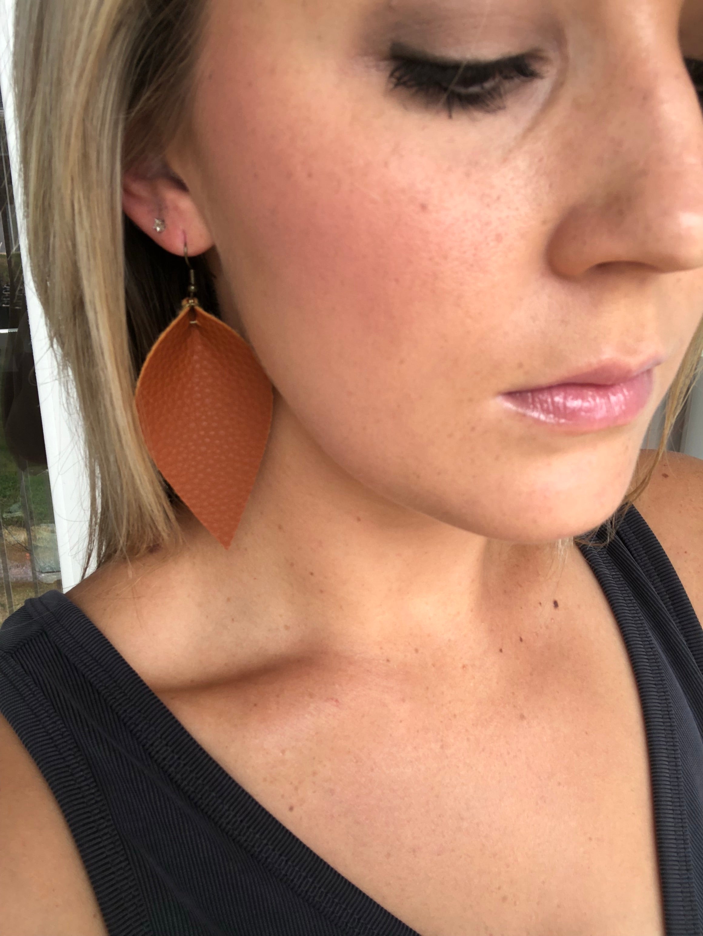 Camel Feather Faux Leather Earring