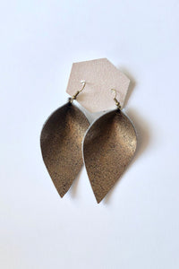 Metallic Bronze Feather Faux Leather Earring