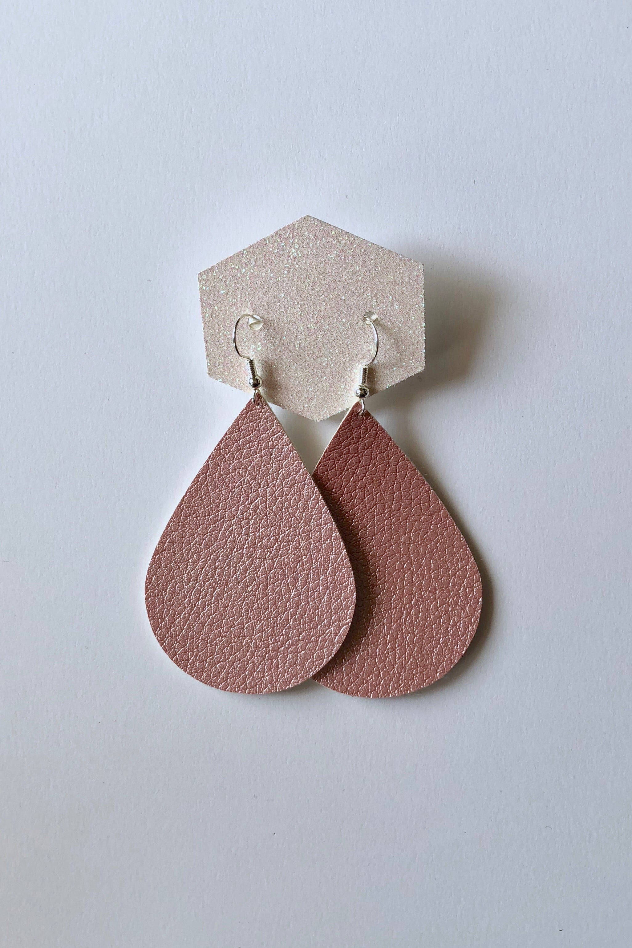 Pink Shimmer Teardrop Faux Leather Earring