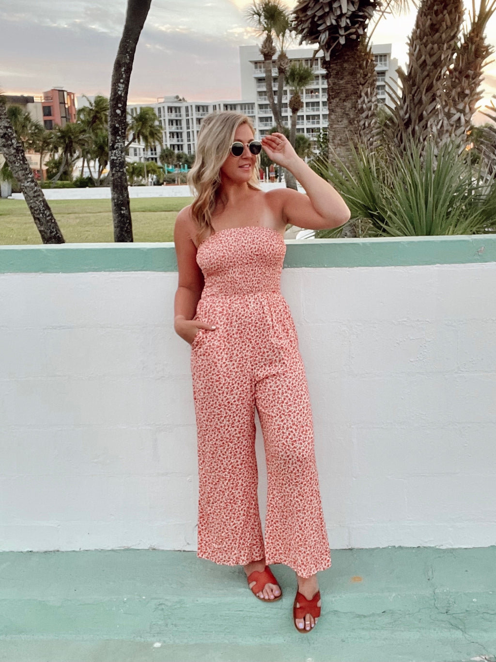 Berry Red Smocked Jumpsuit