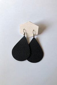 Black Teardrop Faux Leather Earrings